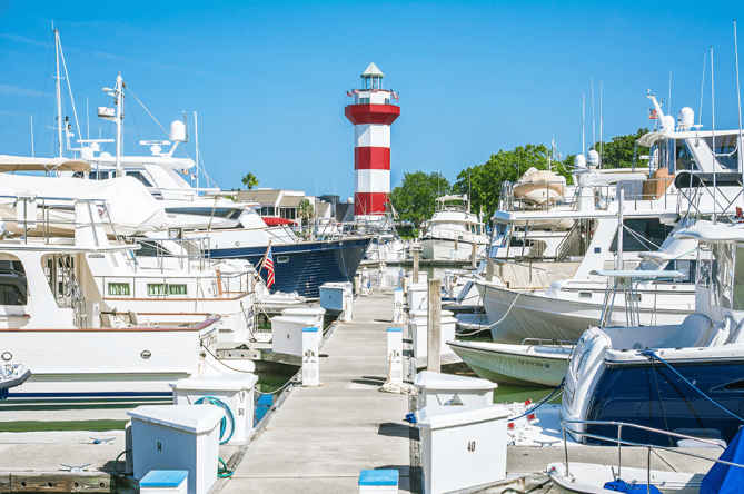 Marina and lighthouse at Hilton Head Island, South Carolina