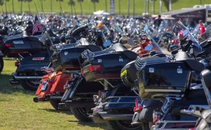 Motorcycles gathered at a Daytona Beach motorcycle event in Florida